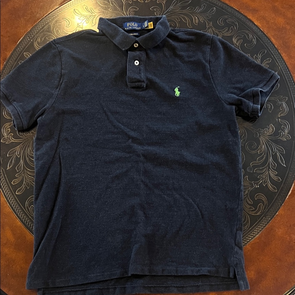 Polo by Ralph Lauren Dark Blue Polo with Green Logo Slim Custom Fit